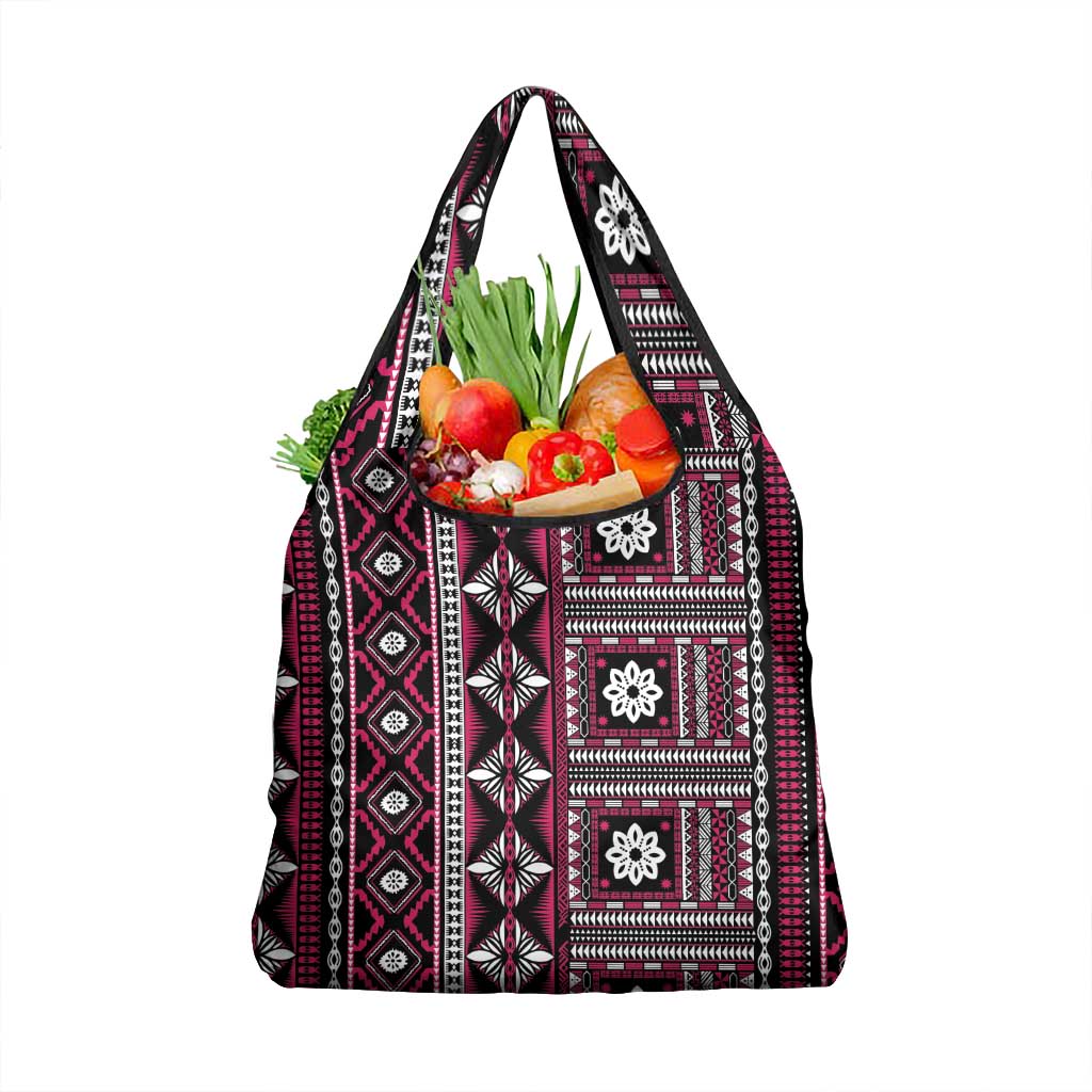 Fiji Masi Tapa Pattern Pink Grocery Bag - Polynesian Pride
