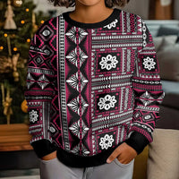 Fiji Masi Tapa Pattern Pink Kid Ugly Christmas Sweater - Polynesian Pride