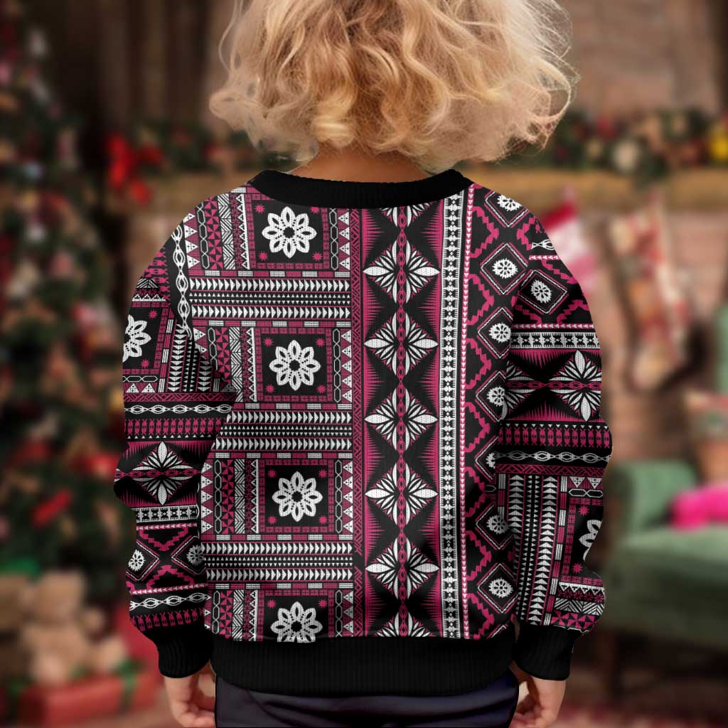 Fiji Masi Tapa Pattern Pink Kid Ugly Christmas Sweater - Polynesian Pride