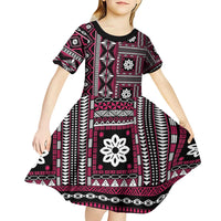 Fiji Masi Tapa Pattern Pink Kid Short Sleeve Dress - Polynesian Pride