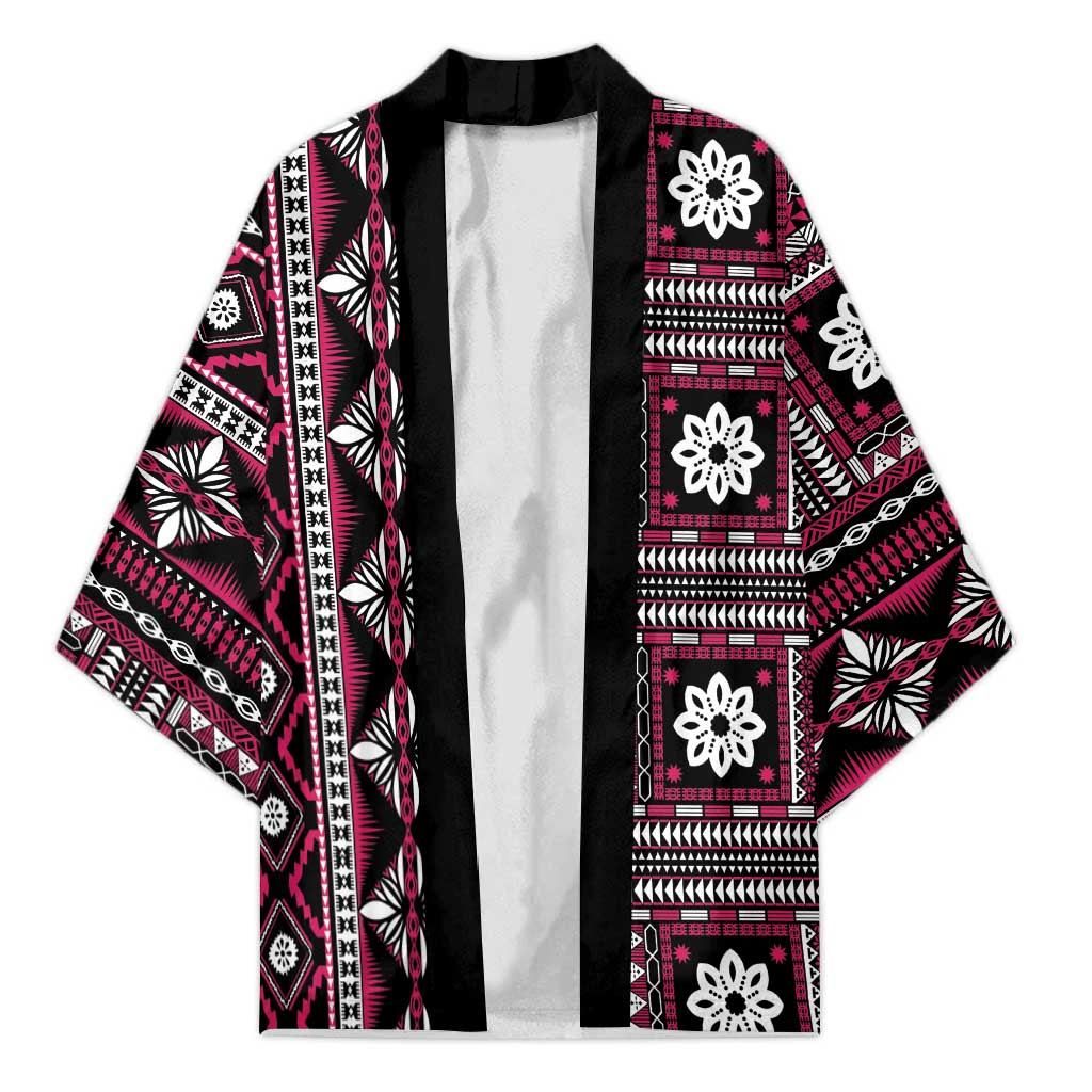 Fiji Masi Tapa Pattern Pink Kimono - Polynesian Pride