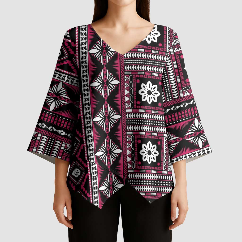 Fiji Masi Tapa Pattern Pink Kimono Sleeve Blouse - Polynesian Pride