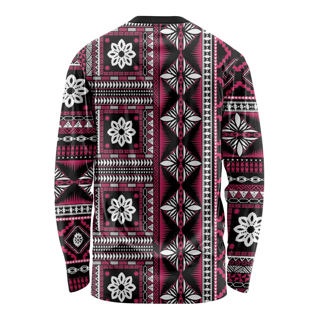 Fiji Masi Tapa Pattern Pink Long Sleeve Shirt - Polynesian Pride
