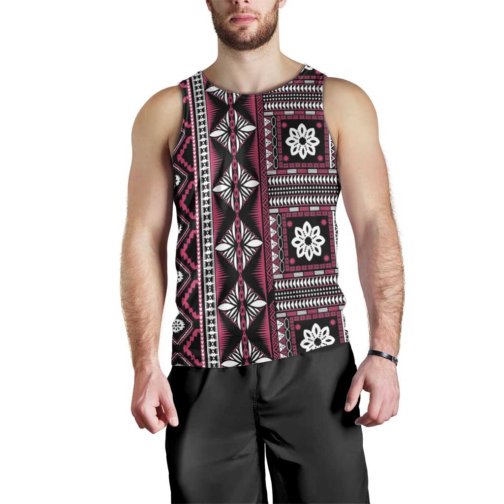 Fiji Masi Tapa Pattern Pink Men Tank Top - Polynesian Pride