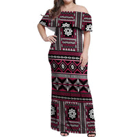 Fiji Masi Tapa Pattern Pink Off Shoulder Maxi Dress - Polynesian Pride