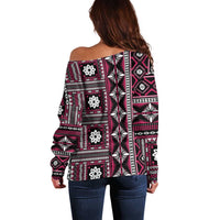 Fiji Masi Tapa Pattern Pink Off Shoulder Sweater - Polynesian Pride