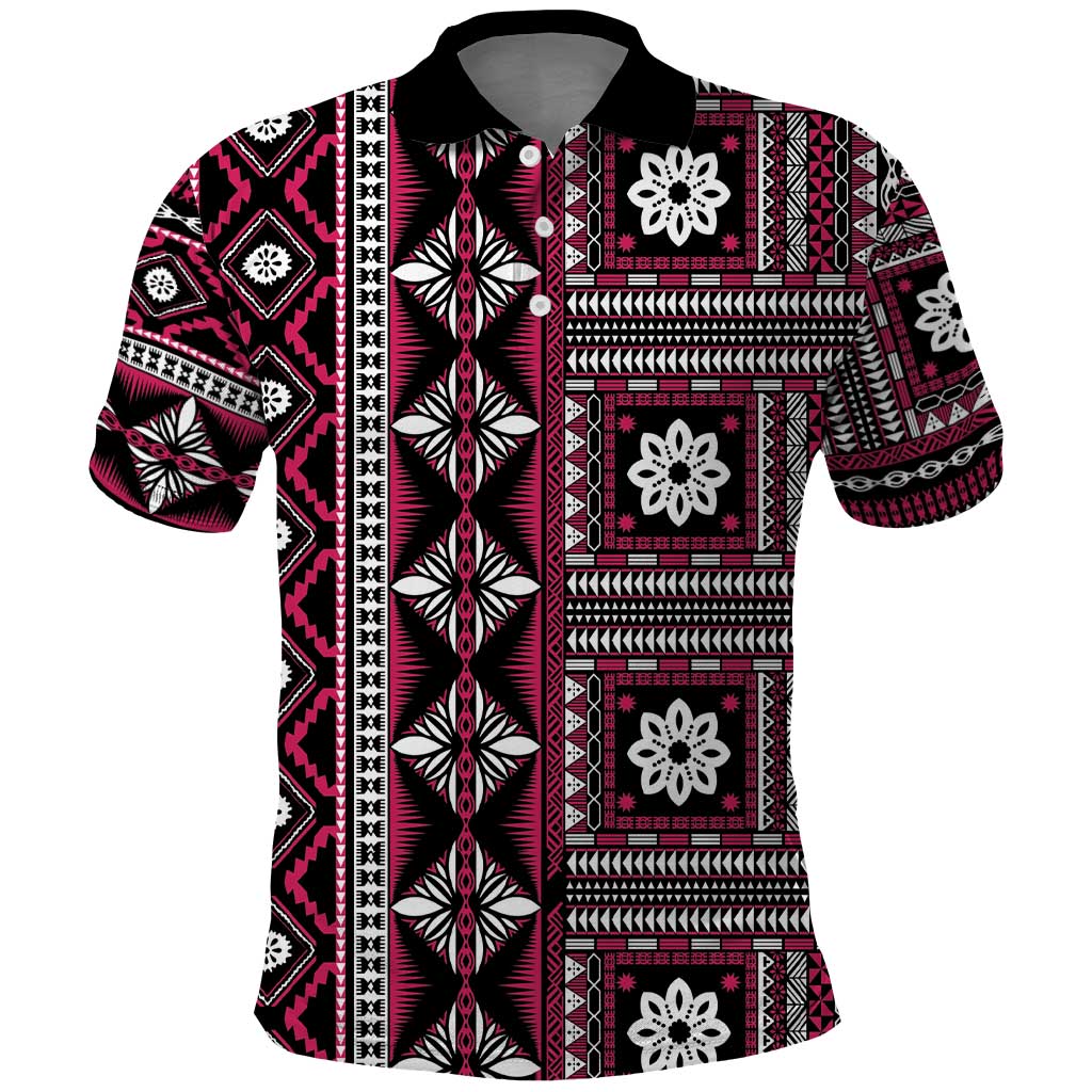 Fiji Masi Tapa Pattern Pink Polo Shirt - Polynesian Pride