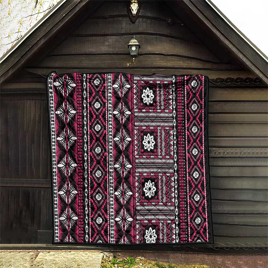 Fiji Masi Tapa Pattern Pink Quilt - Polynesian Pride