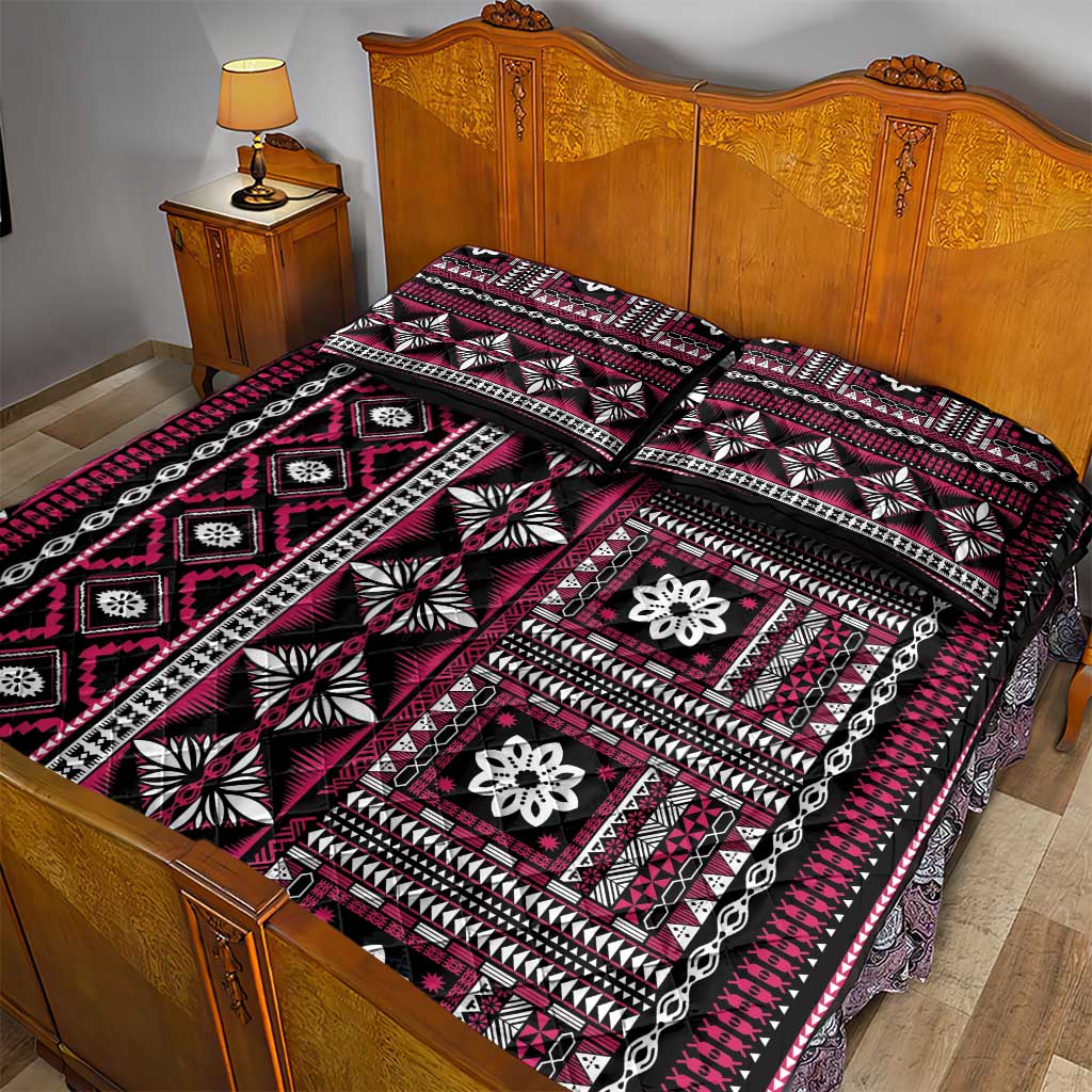 Fiji Masi Tapa Pattern Pink Quilt Bed Set - Polynesian Pride