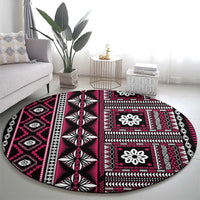 Fiji Masi Tapa Pattern Pink Round Carpet - Polynesian Pride