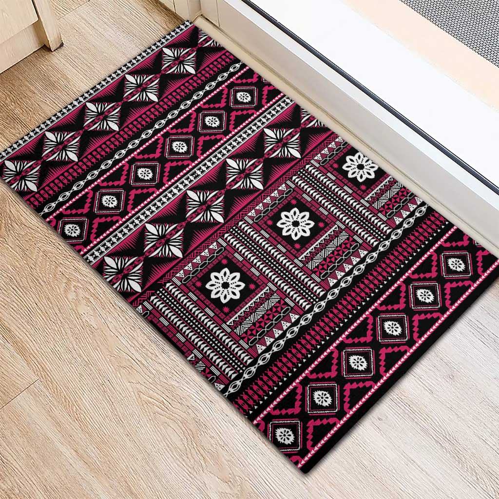 Fiji Masi Tapa Pattern Pink Rubber Doormat - Polynesian Pride
