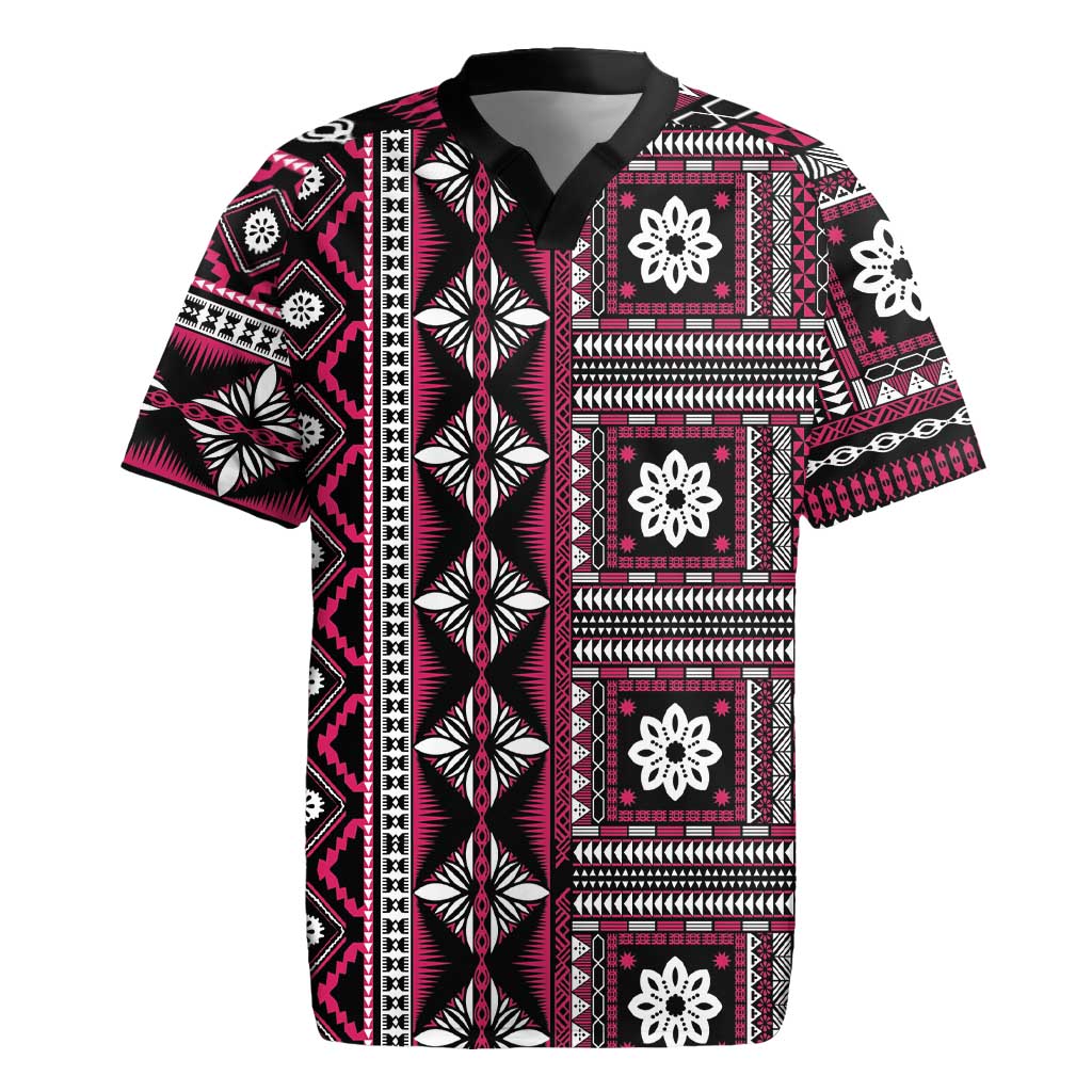 Fiji Masi Tapa Pattern Pink Rugby Jersey - Polynesian Pride