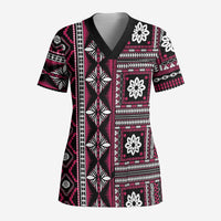 Fiji Masi Tapa Pattern Pink Scrub Top - Polynesian Pride