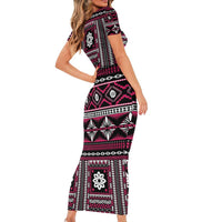 Fiji Masi Tapa Pattern Pink Short Sleeve Bodycon Dress - Polynesian Pride