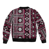 Fiji Masi Tapa Pattern Pink Sleeve Zip Bomber Jacket - Polynesian Pride