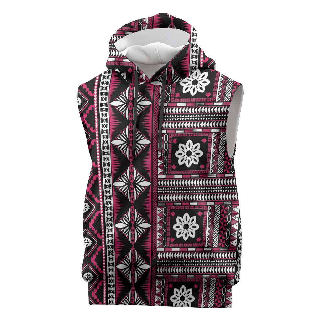 Fiji Masi Tapa Pattern Pink Sleeveless Hoodie - Polynesian Pride
