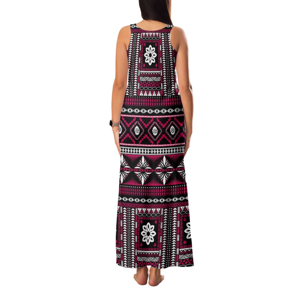 Fiji Masi Tapa Pattern Pink Tank Maxi Dress - Polynesian Pride