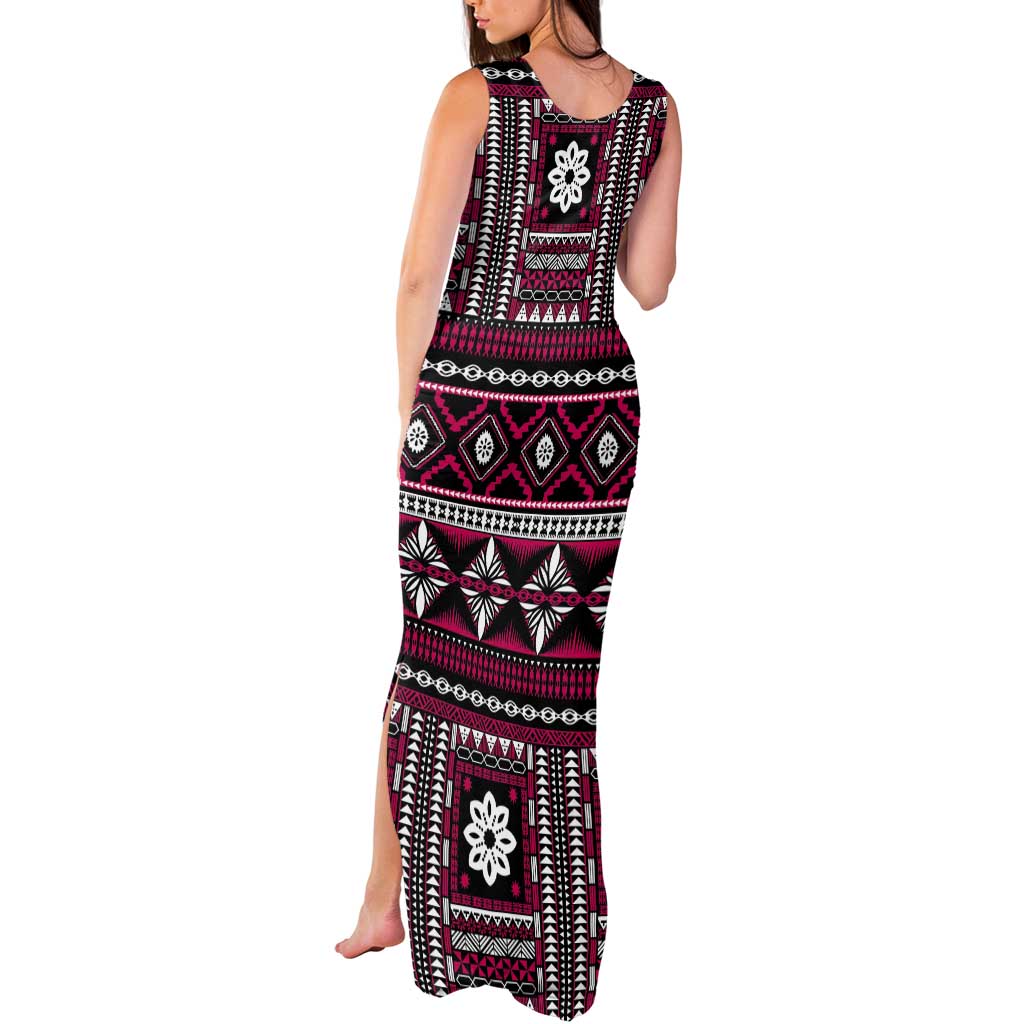 Fiji Masi Tapa Pattern Pink Tank Maxi Dress - Polynesian Pride