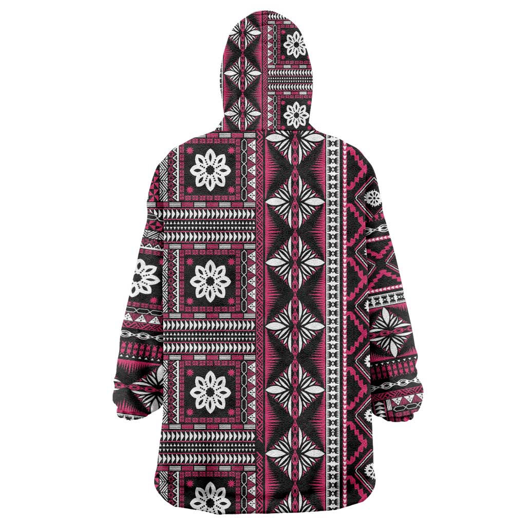 Fiji Masi Tapa Pattern Pink Wearable Blanket Hoodie - Polynesian Pride