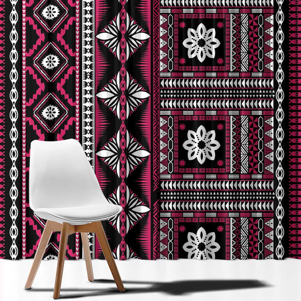 Fiji Masi Tapa Pattern Pink Window Curtain - Polynesian Pride