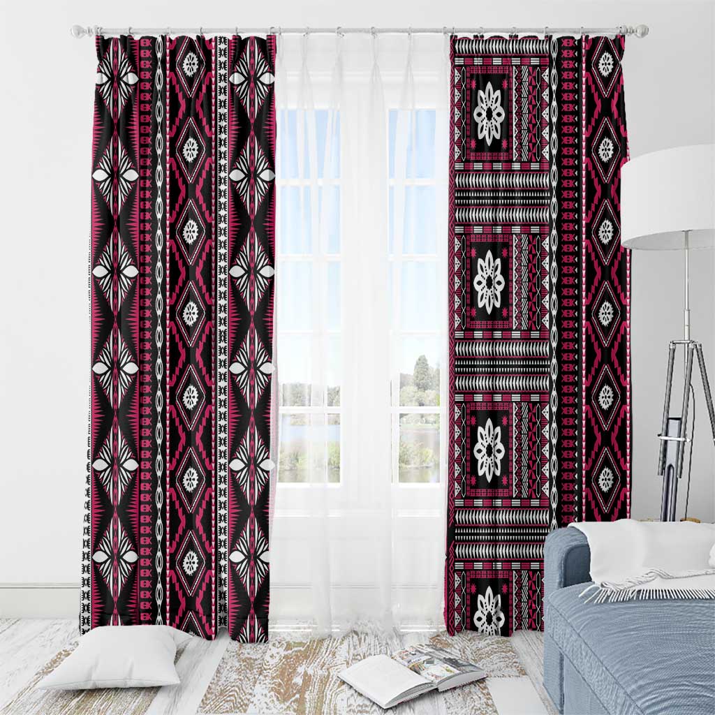 Fiji Masi Tapa Pattern Pink Window Curtain - Polynesian Pride
