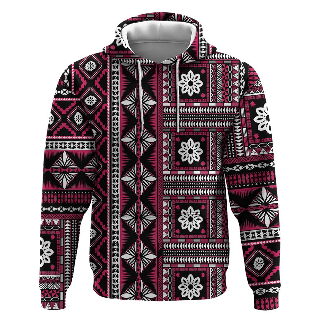 Fiji Masi Tapa Pattern Pink Zip Hoodie - Polynesian Pride