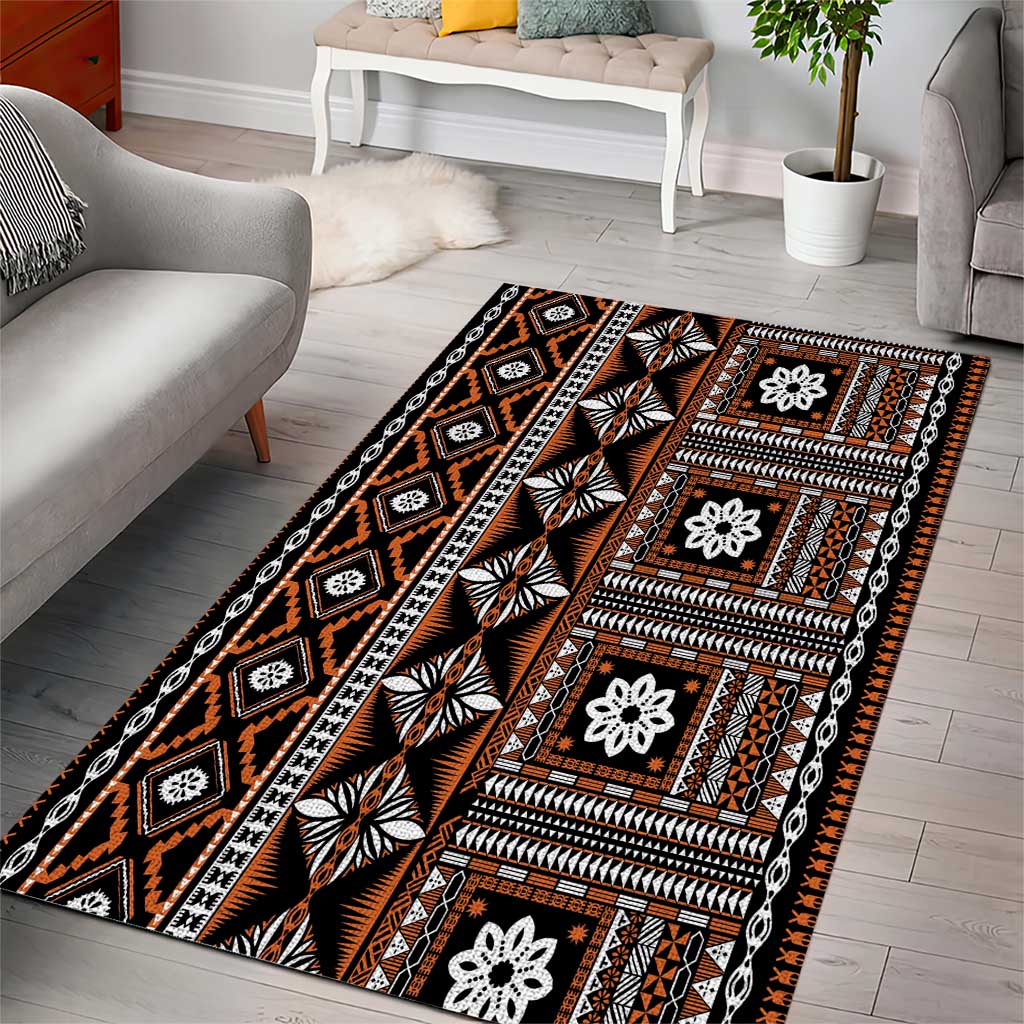 Fiji Masi Tapa Pattern Orange Area Rug - Polynesian Pride