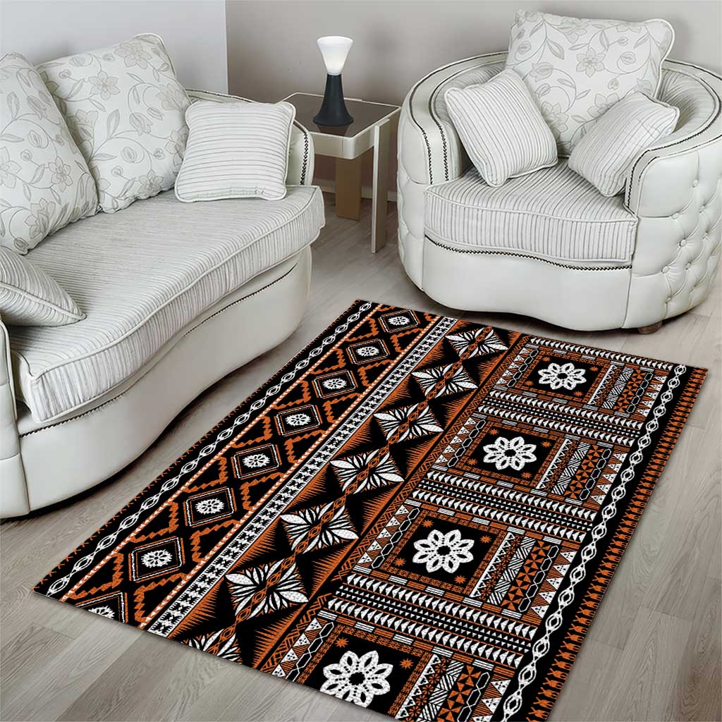 Fiji Masi Tapa Pattern Orange Area Rug - Polynesian Pride