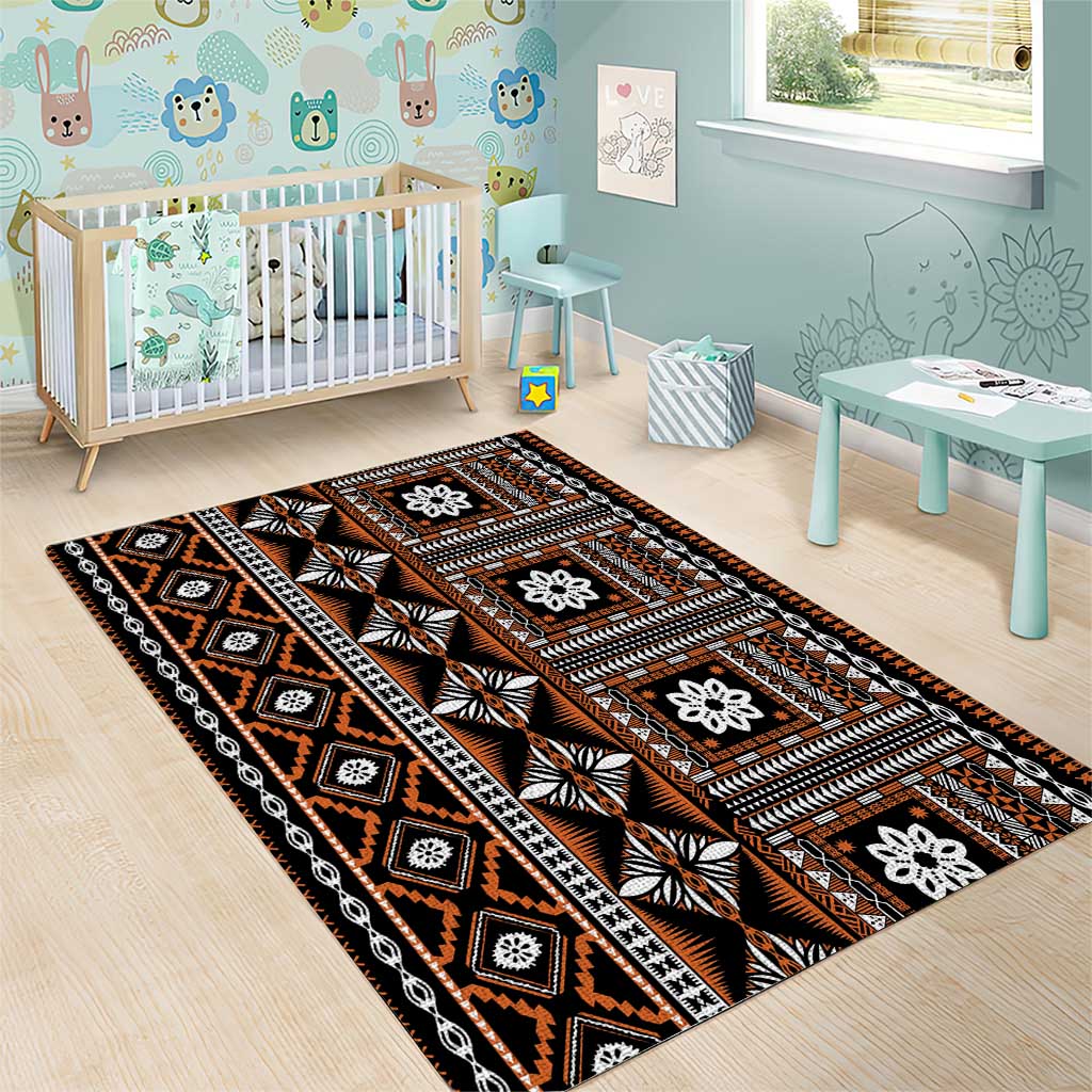 Fiji Masi Tapa Pattern Orange Area Rug - Polynesian Pride