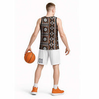 Fiji Masi Tapa Pattern Orange Basketball Jersey - Polynesian Pride
