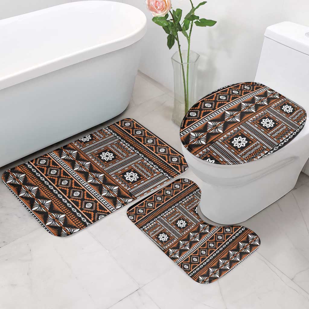 Fiji Masi Tapa Pattern Orange Bathroom Set - Polynesian Pride