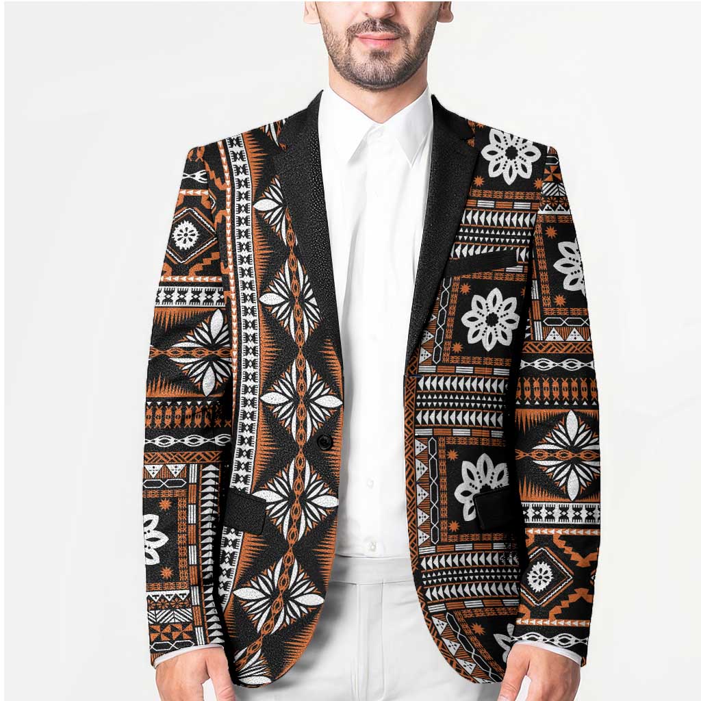 Fiji Masi Tapa Pattern Orange Blazer - Polynesian Pride