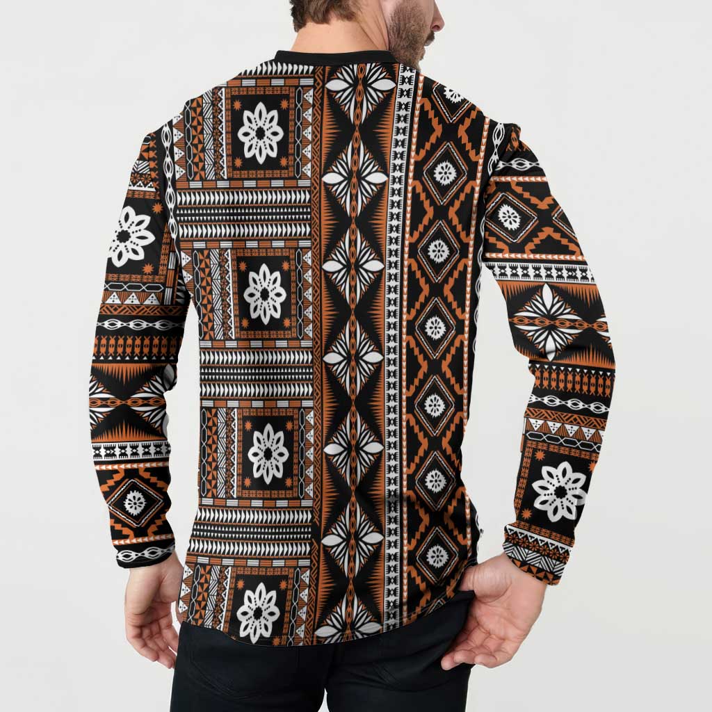 Fiji Masi Tapa Pattern Orange Button Sweatshirt - Polynesian Pride