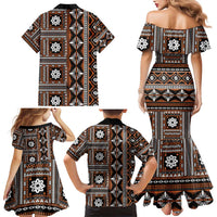 Fiji Masi Tapa Pattern Orange Family Matching Mermaid Dress and Hawaiian Shirt - Polynesian Pride