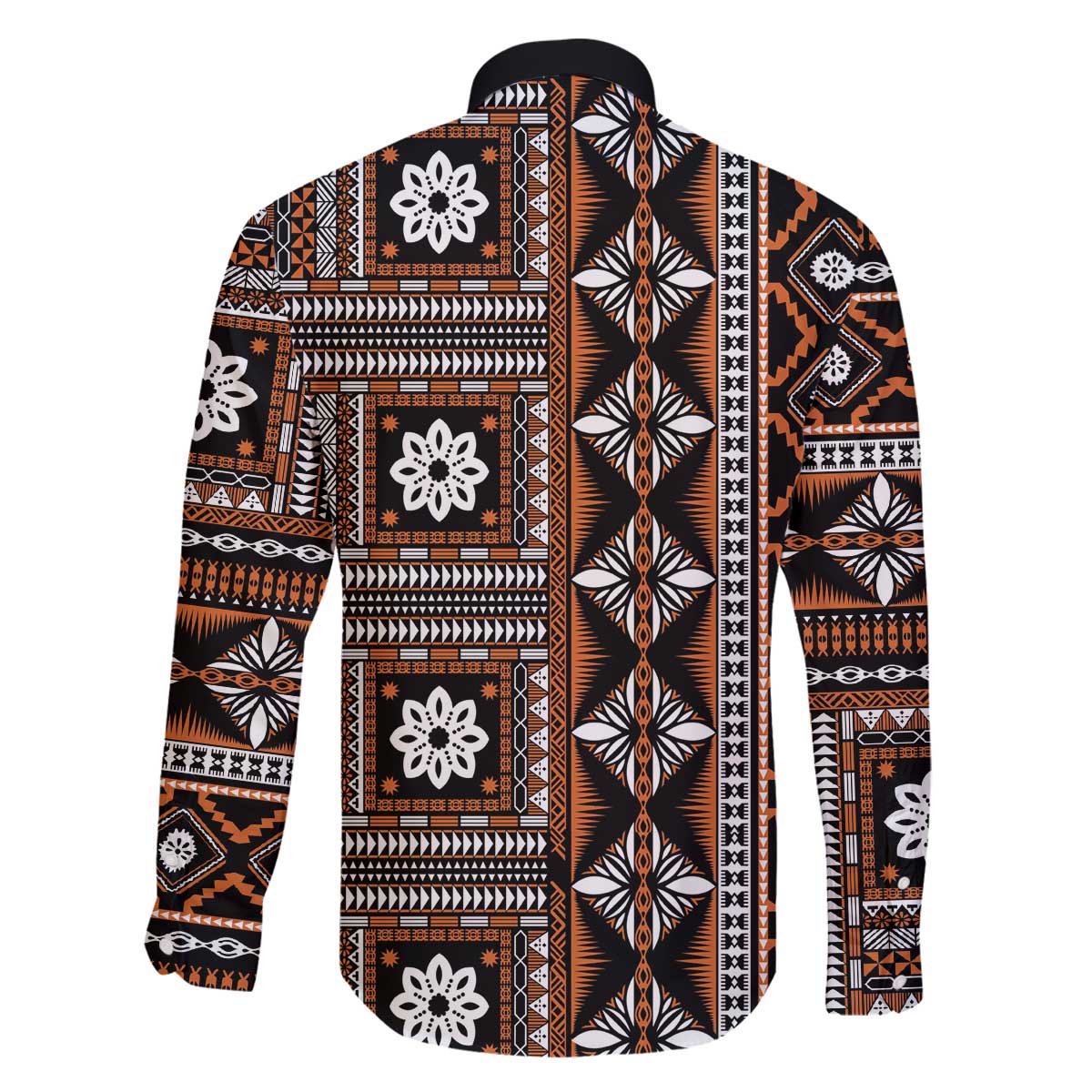 Fiji Masi Tapa Pattern Orange Family Matching Off The Shoulder Long Sleeve Dress and Hawaiian Shirt - Polynesian Pride
