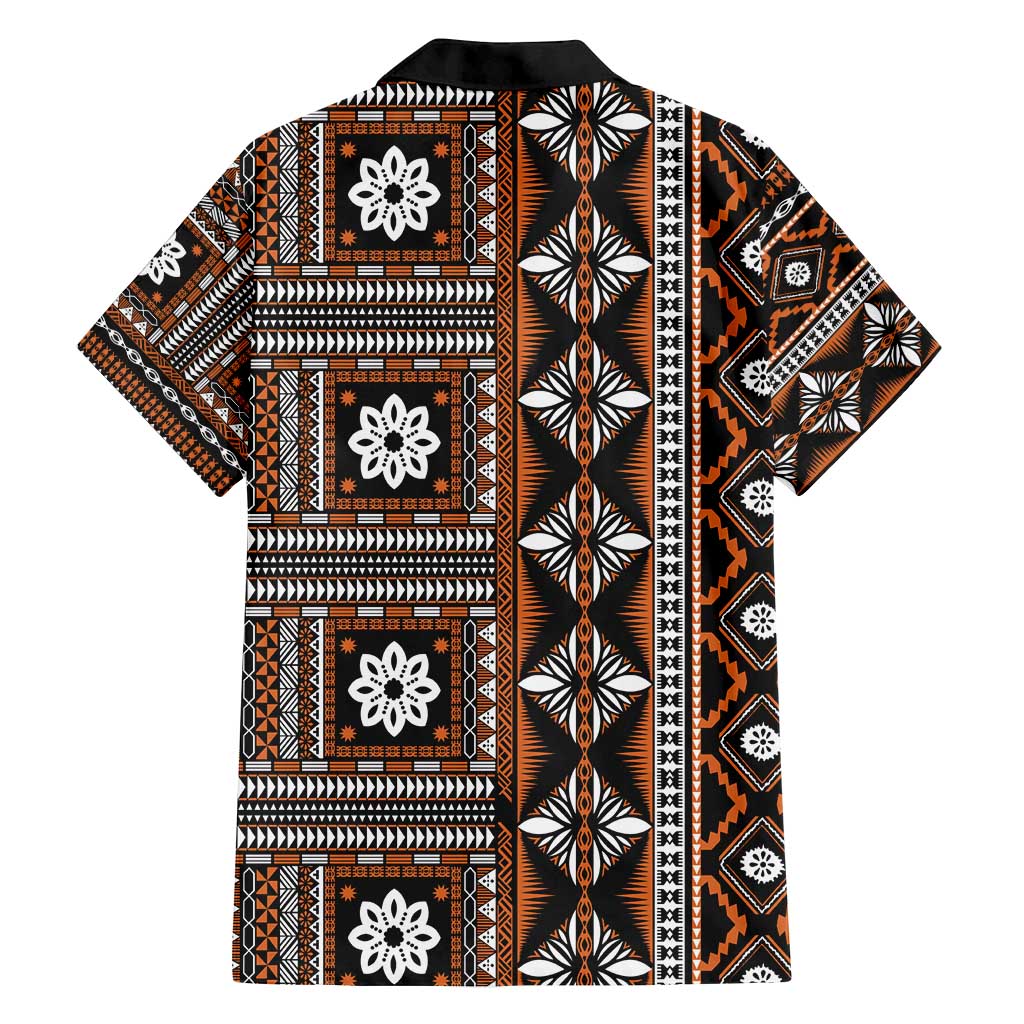 Fiji Masi Tapa Pattern Orange Family Matching Off Shoulder Maxi Dress and Hawaiian Shirt - Polynesian Pride