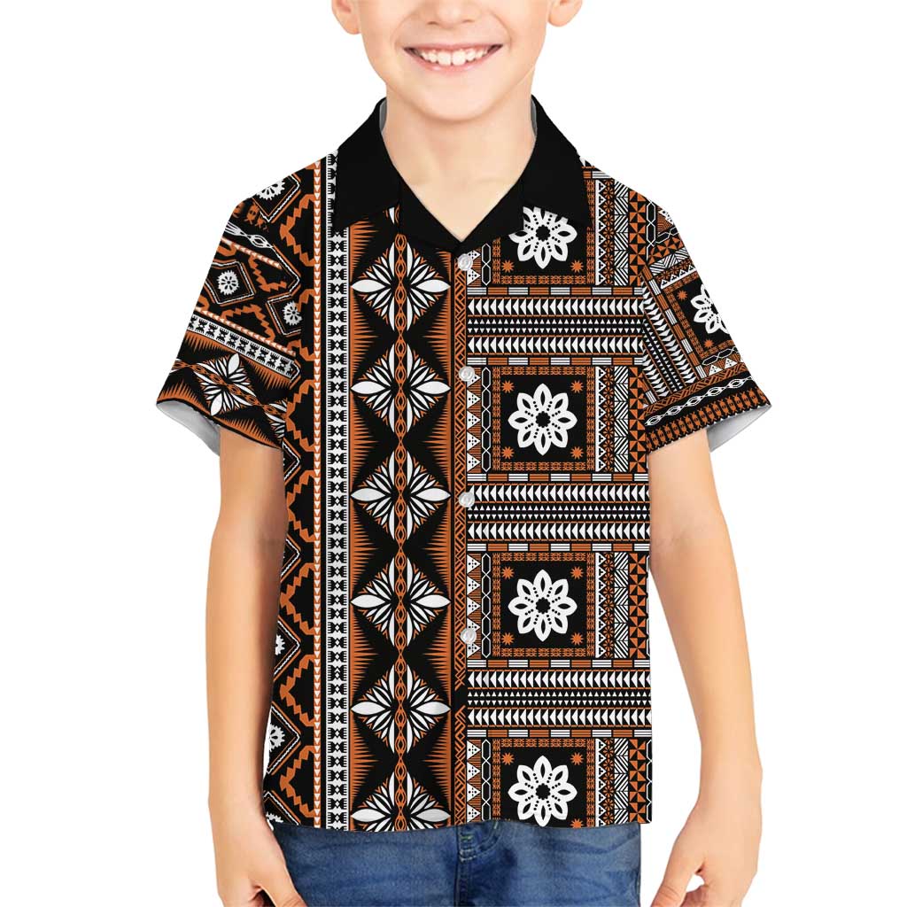 Fiji Masi Tapa Pattern Orange Family Matching Summer Maxi Dress and Hawaiian Shirt - Polynesian Pride