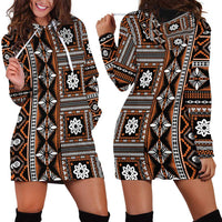 Fiji Masi Tapa Pattern Orange Hoodie Dress - Polynesian Pride
