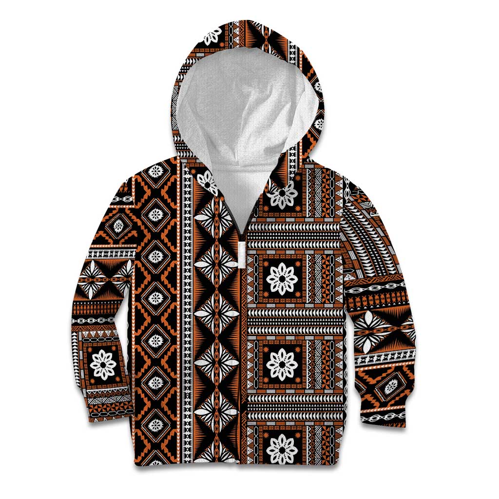 Fiji Masi Tapa Pattern Orange Kid Hoodie - Polynesian Pride