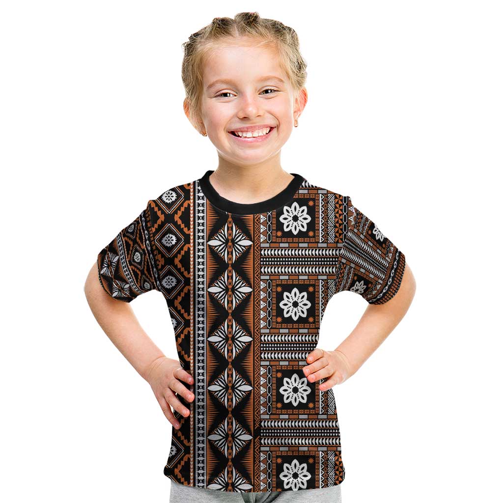 Fiji Masi Tapa Pattern Orange Kid T Shirt - Polynesian Pride