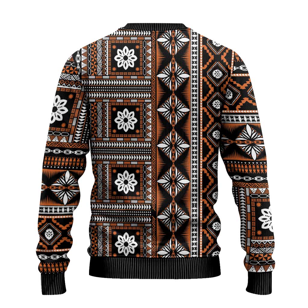 Fiji Masi Tapa Pattern Orange Ugly Christmas Sweater - Polynesian Pride