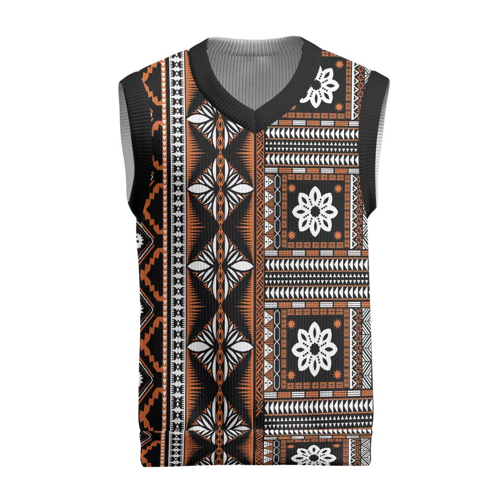 Fiji Masi Tapa Pattern Orange Christmas Knitted V-Neck Vest - Polynesian Pride