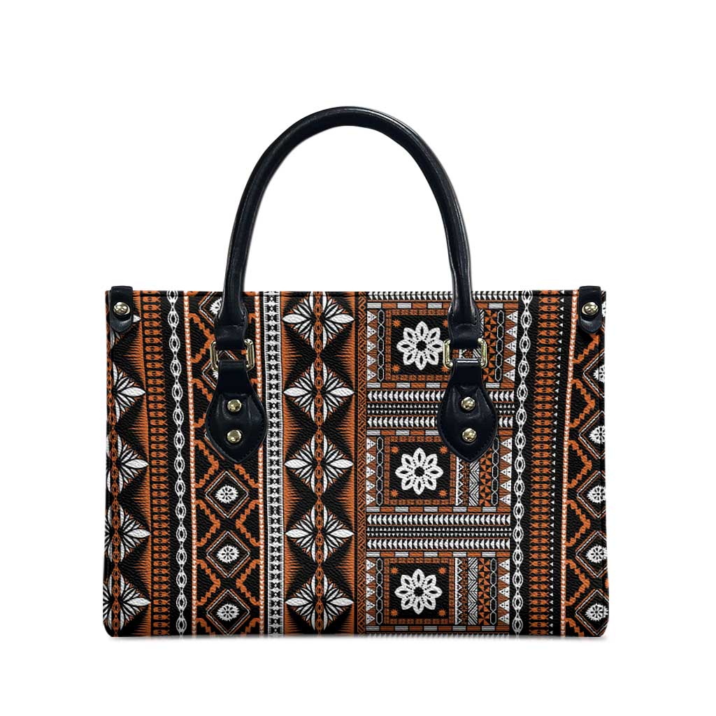 Fiji Masi Tapa Pattern Orange Leather Bag - Polynesian Pride