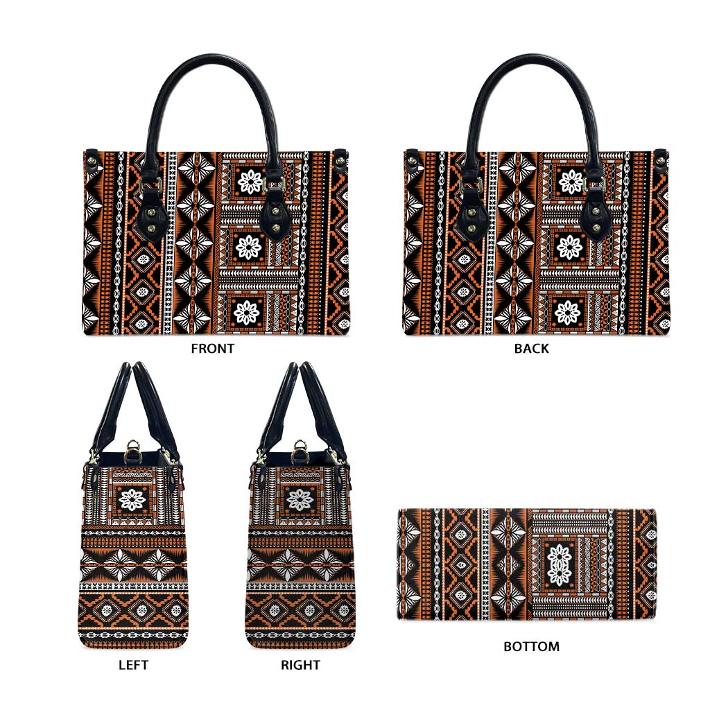Fiji Masi Tapa Pattern Orange Leather Bag - Polynesian Pride