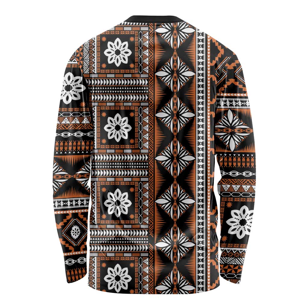 Fiji Masi Tapa Pattern Orange Long Sleeve Shirt - Polynesian Pride