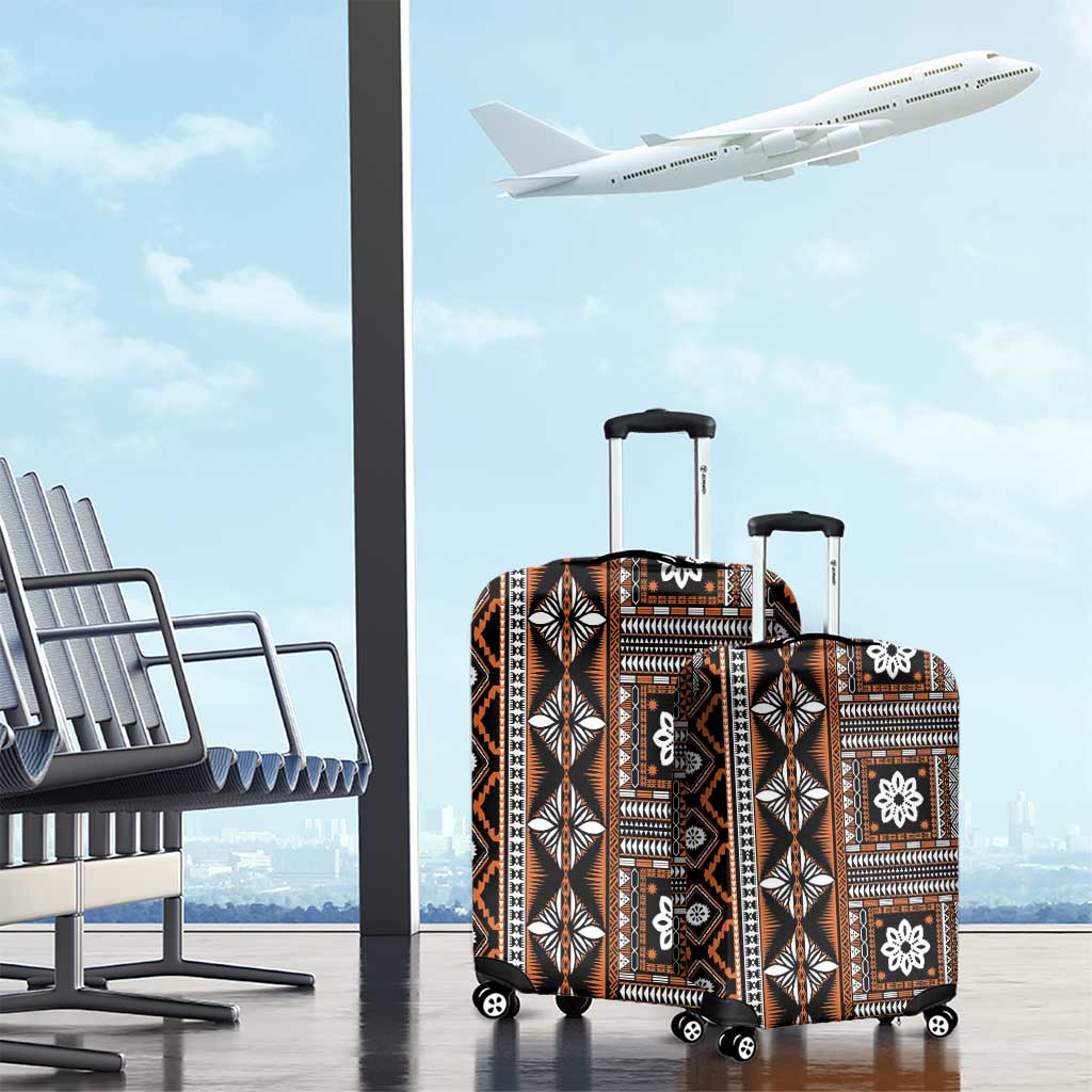 Fiji Masi Tapa Pattern Orange Luggage Cover - Polynesian Pride