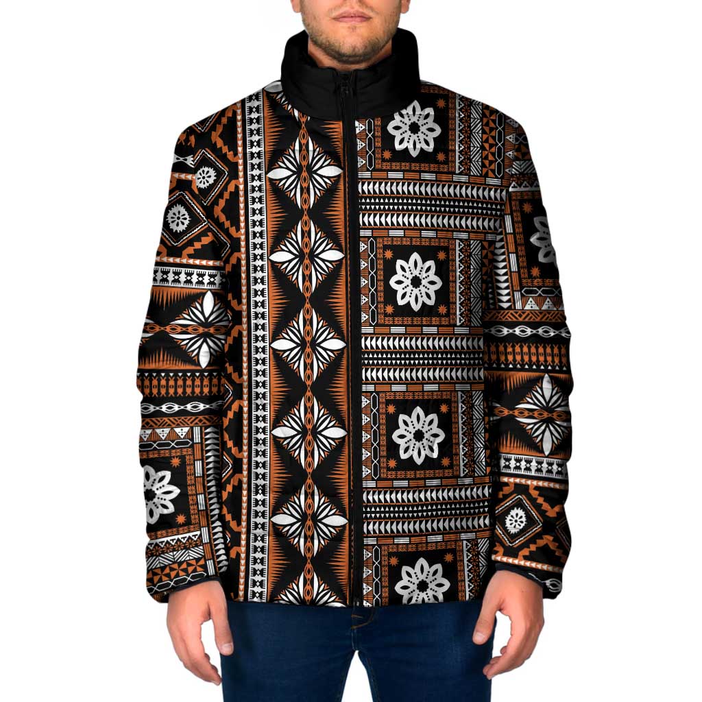 Fiji Masi Tapa Pattern Orange Padded Jacket - Polynesian Pride