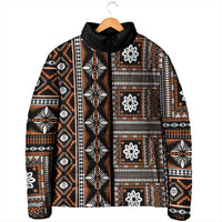 Fiji Masi Tapa Pattern Orange Padded Jacket - Polynesian Pride