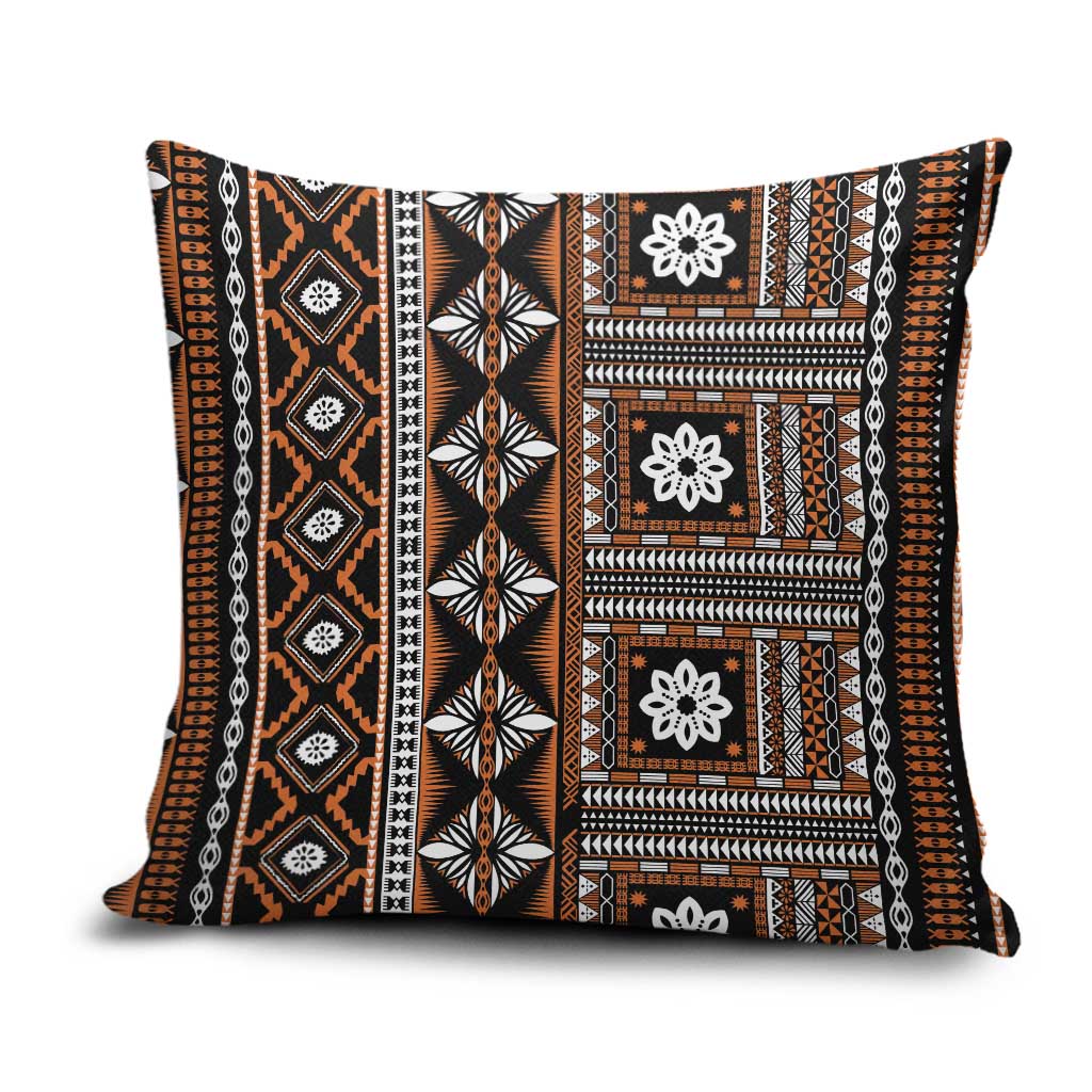 Fiji Masi Tapa Pattern Orange Pillow Cover - Polynesian Pride