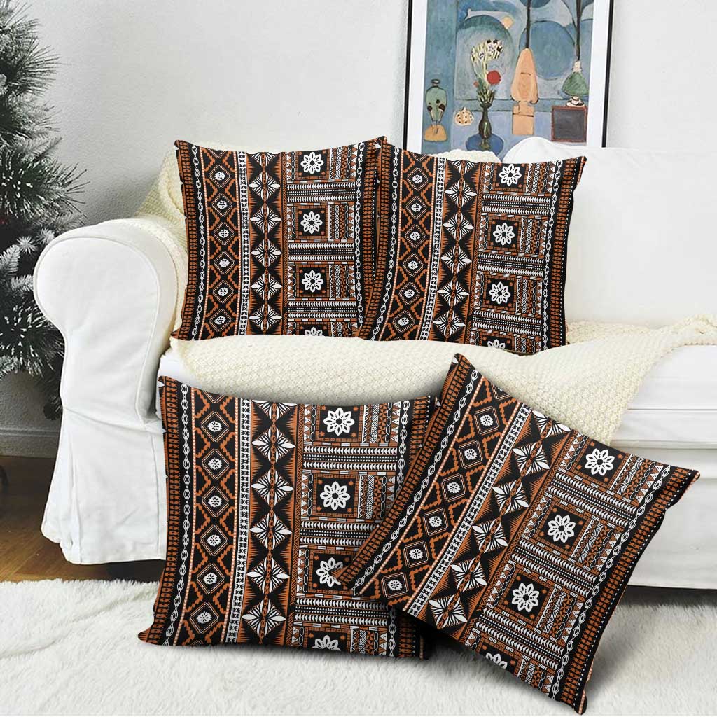 Fiji Masi Tapa Pattern Orange Pillow Cover - Polynesian Pride
